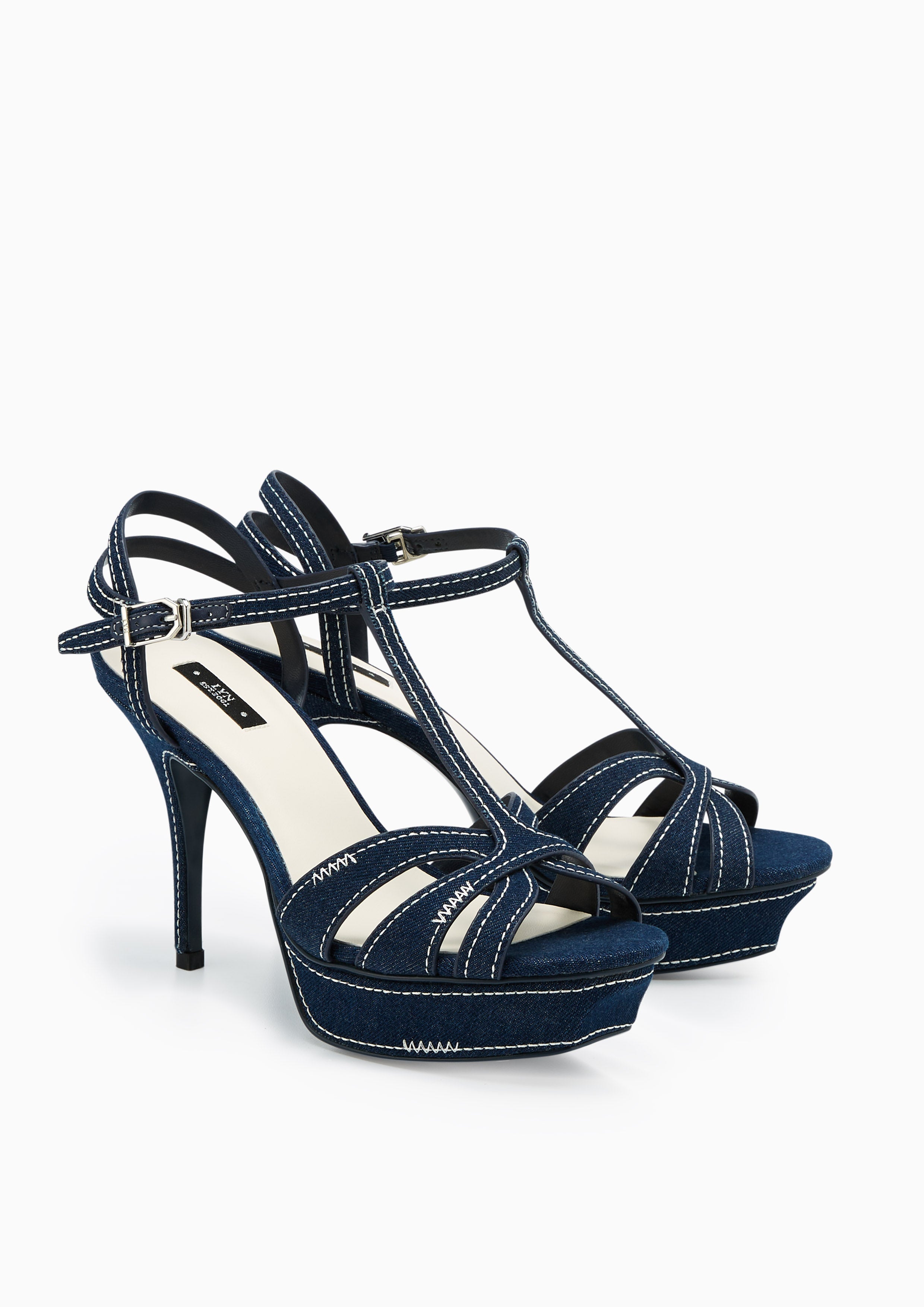 Sabella Stitched Denim High Heels
 Dark Blue