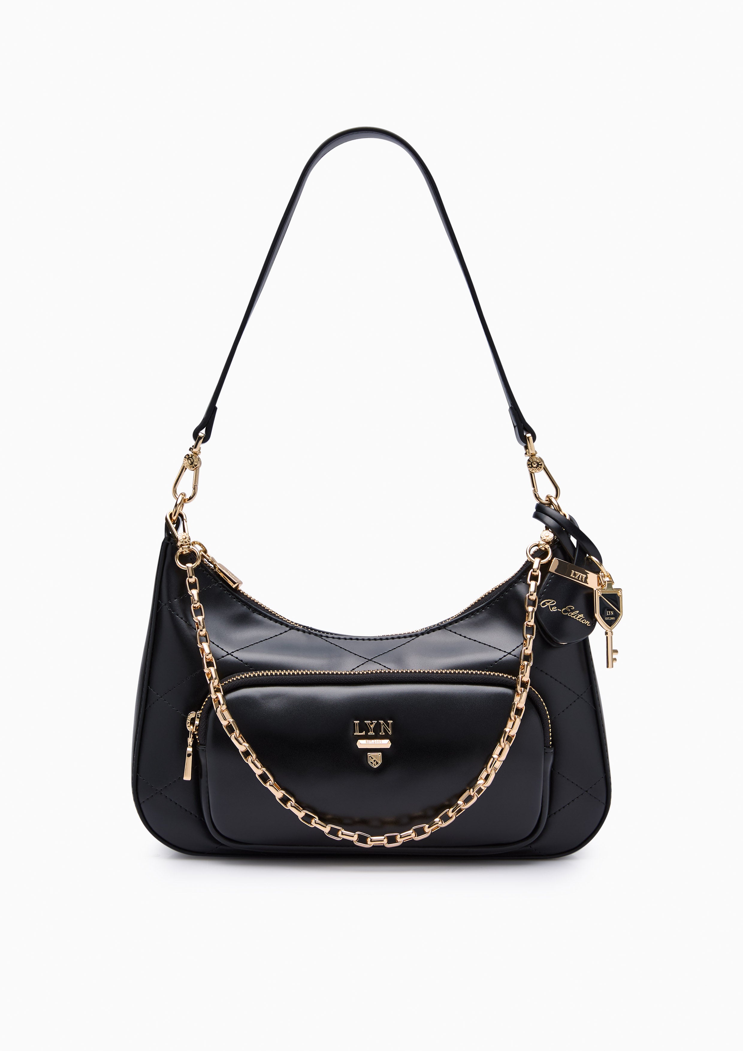 Re-Edit Rosee Quilt M Shoulder Bag Black