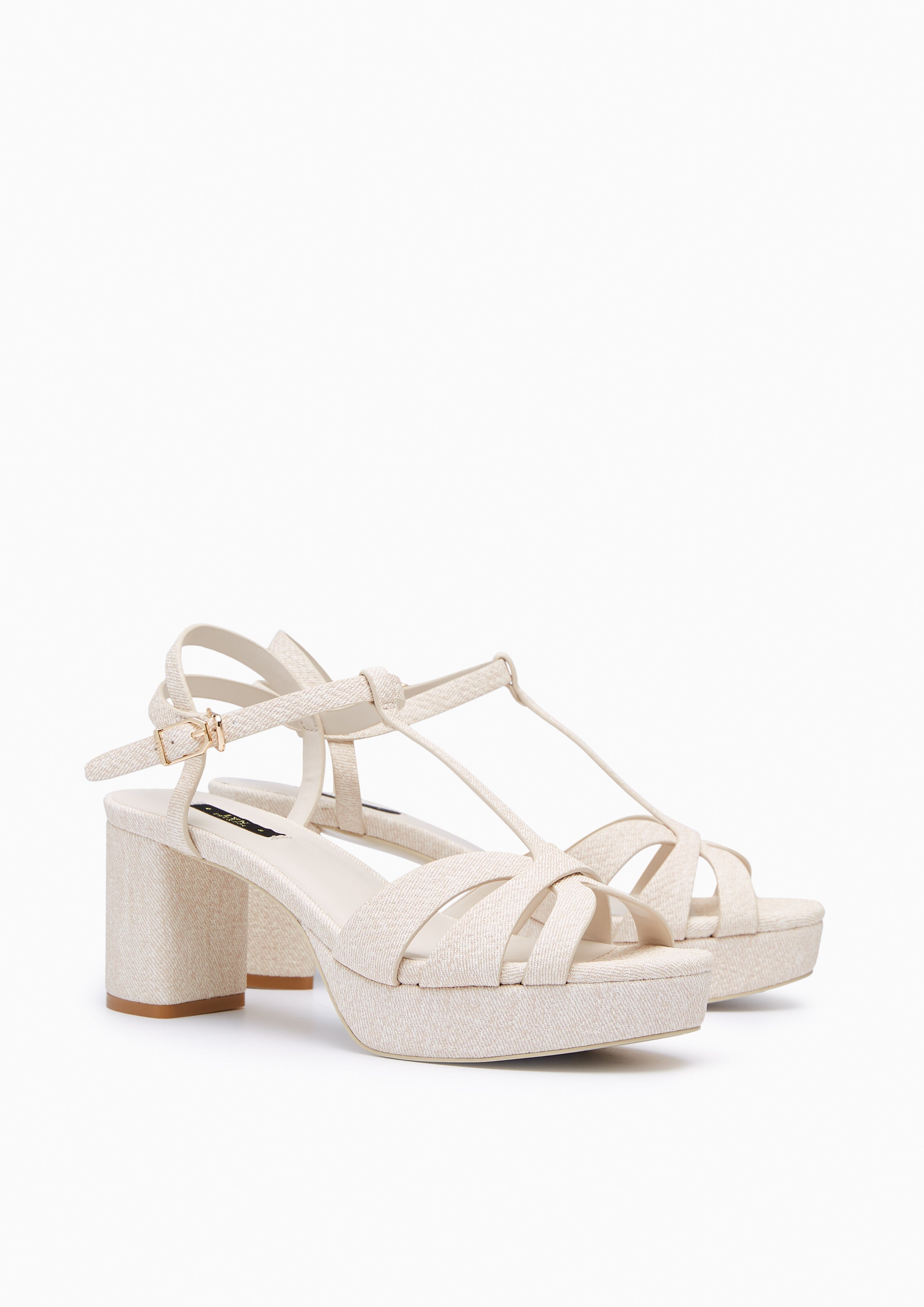 Sabella Mid Gloss Heel Sandals Beige