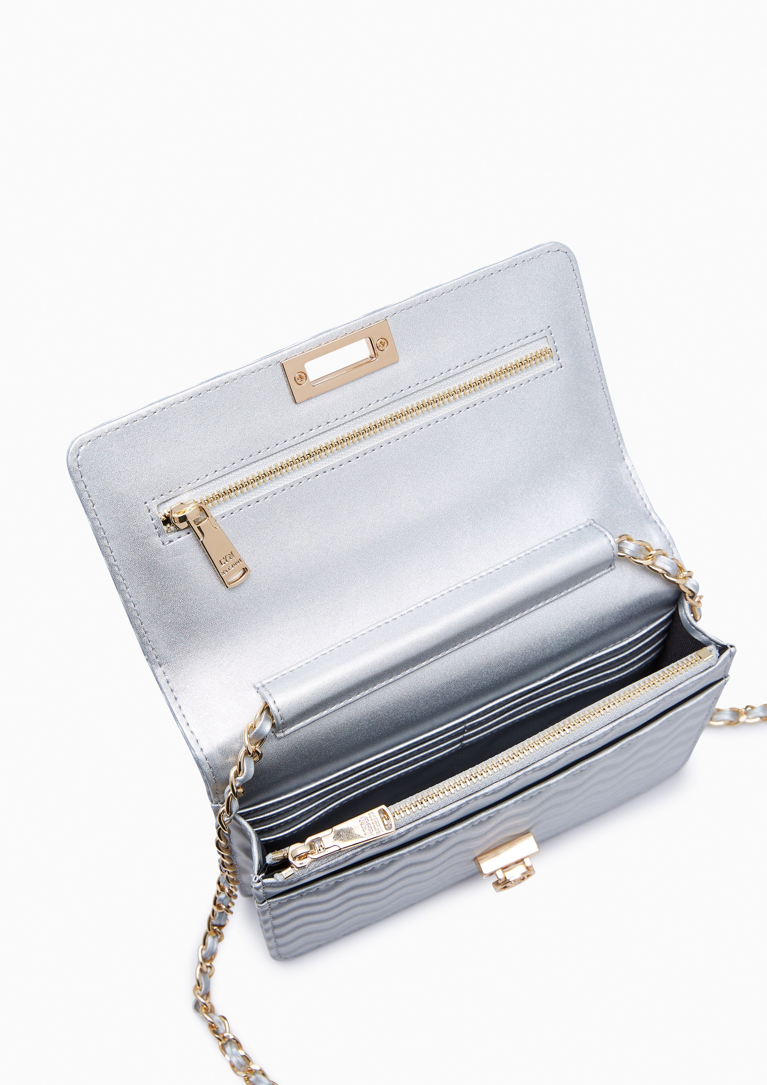 Tecca Shine Plain Crossbody Bag Silver