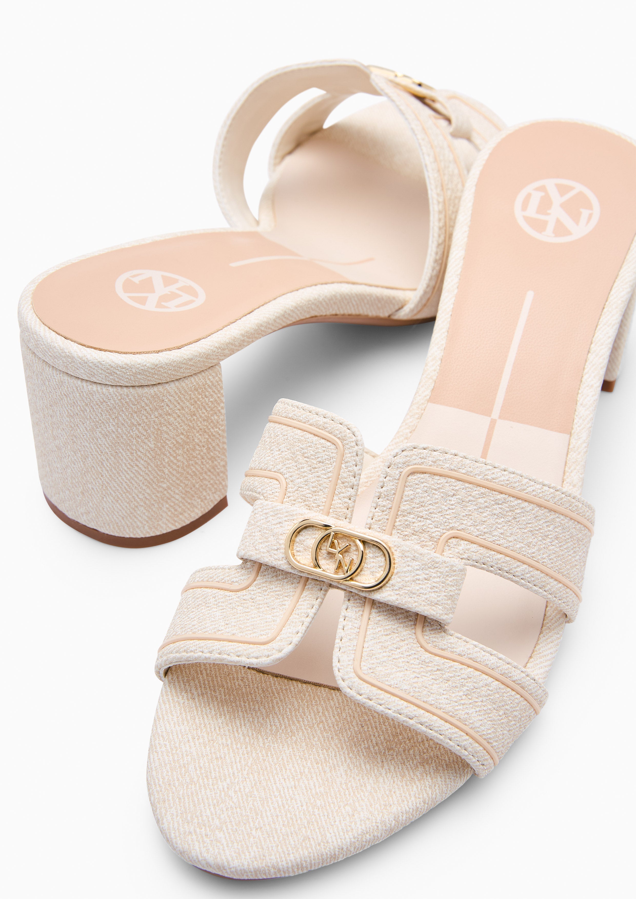 Hey Mid Denim Heeled Sandals Beige