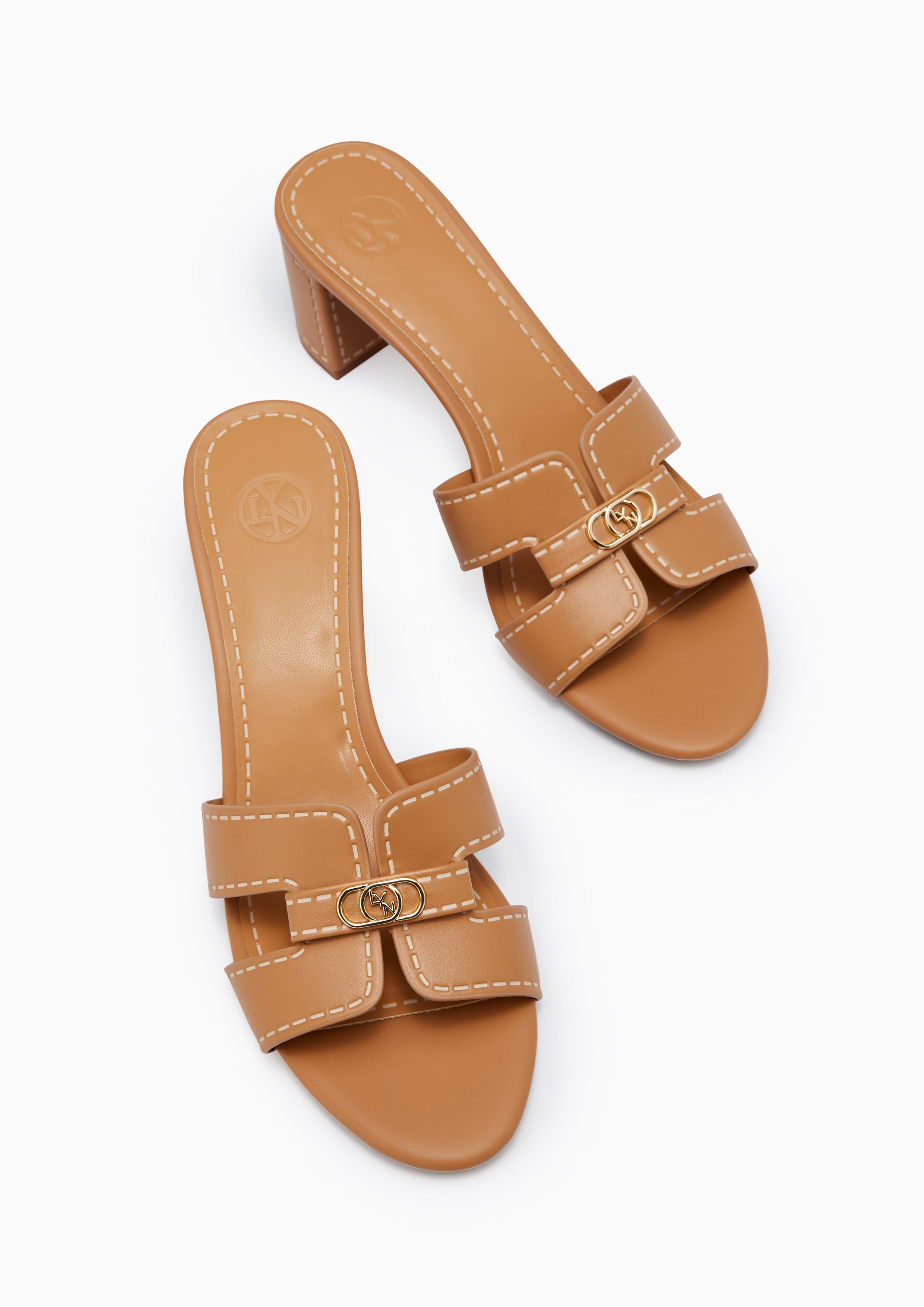 Hey Mid Stitched Heeled Sandals Beige