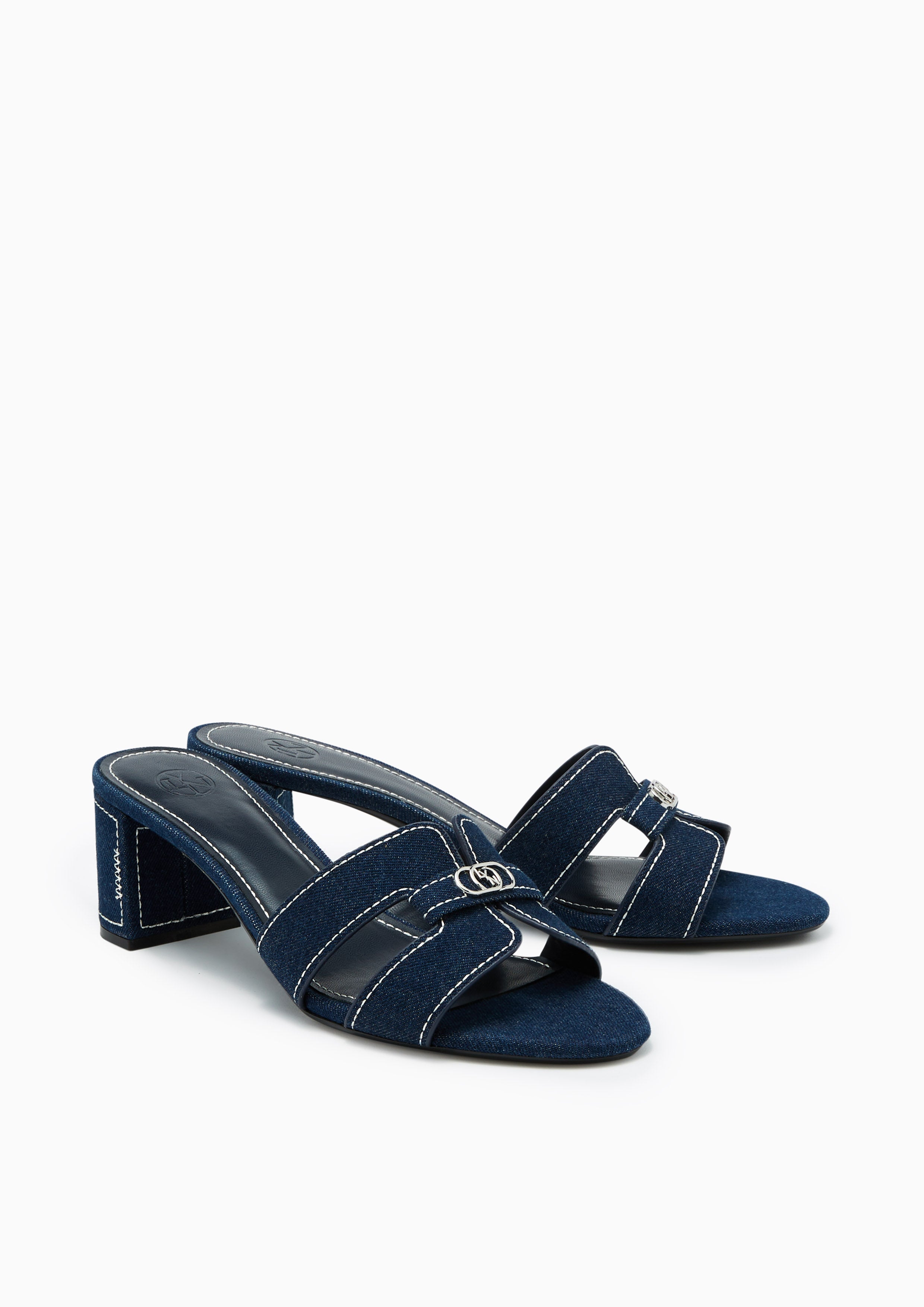 Hey Mid Stitched Heeled Sandals Dark Blue
