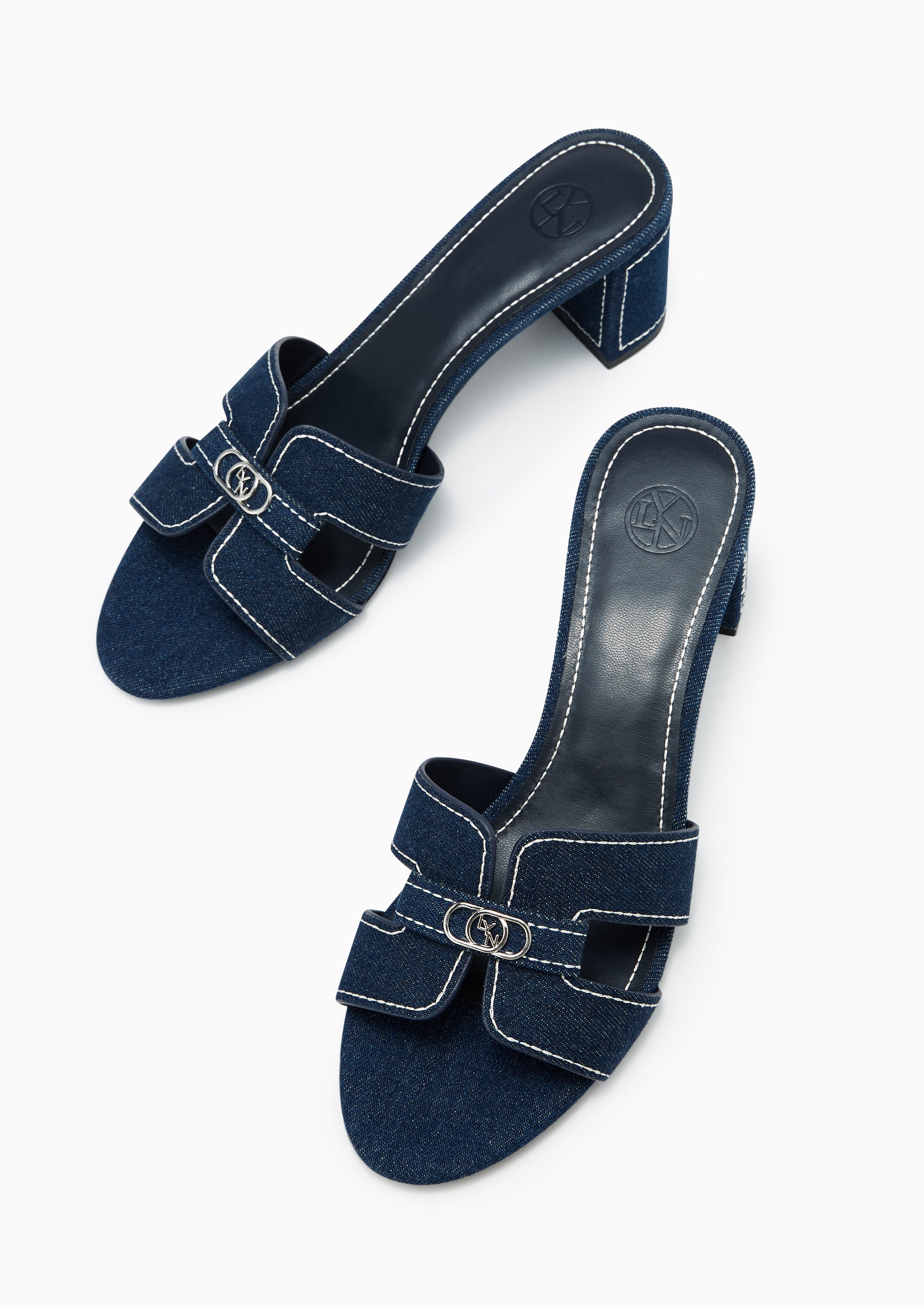 Hey Mid Stitched Heeled Sandals Dark Blue