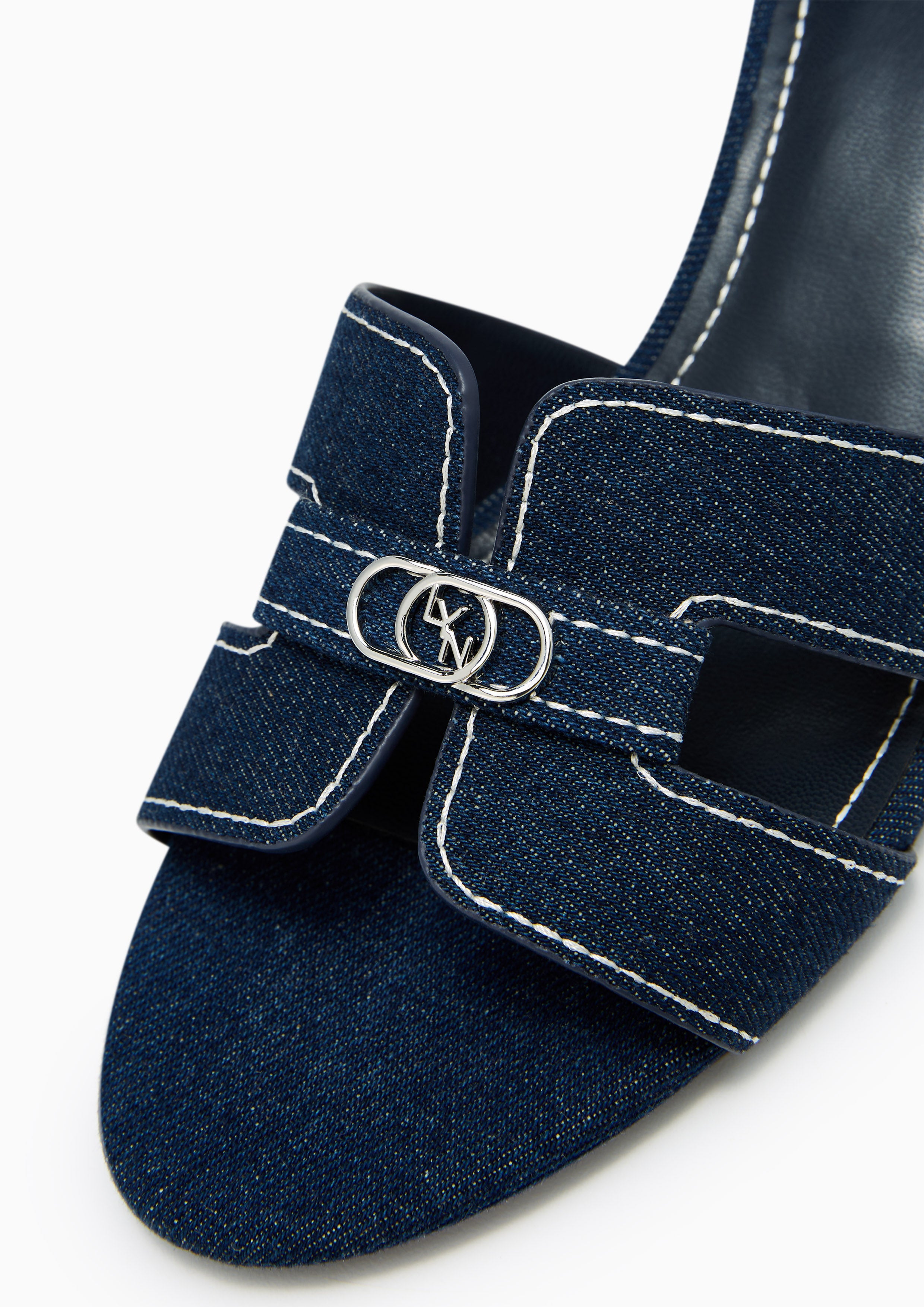 Hey Mid Stitched Heeled Sandals Dark Blue