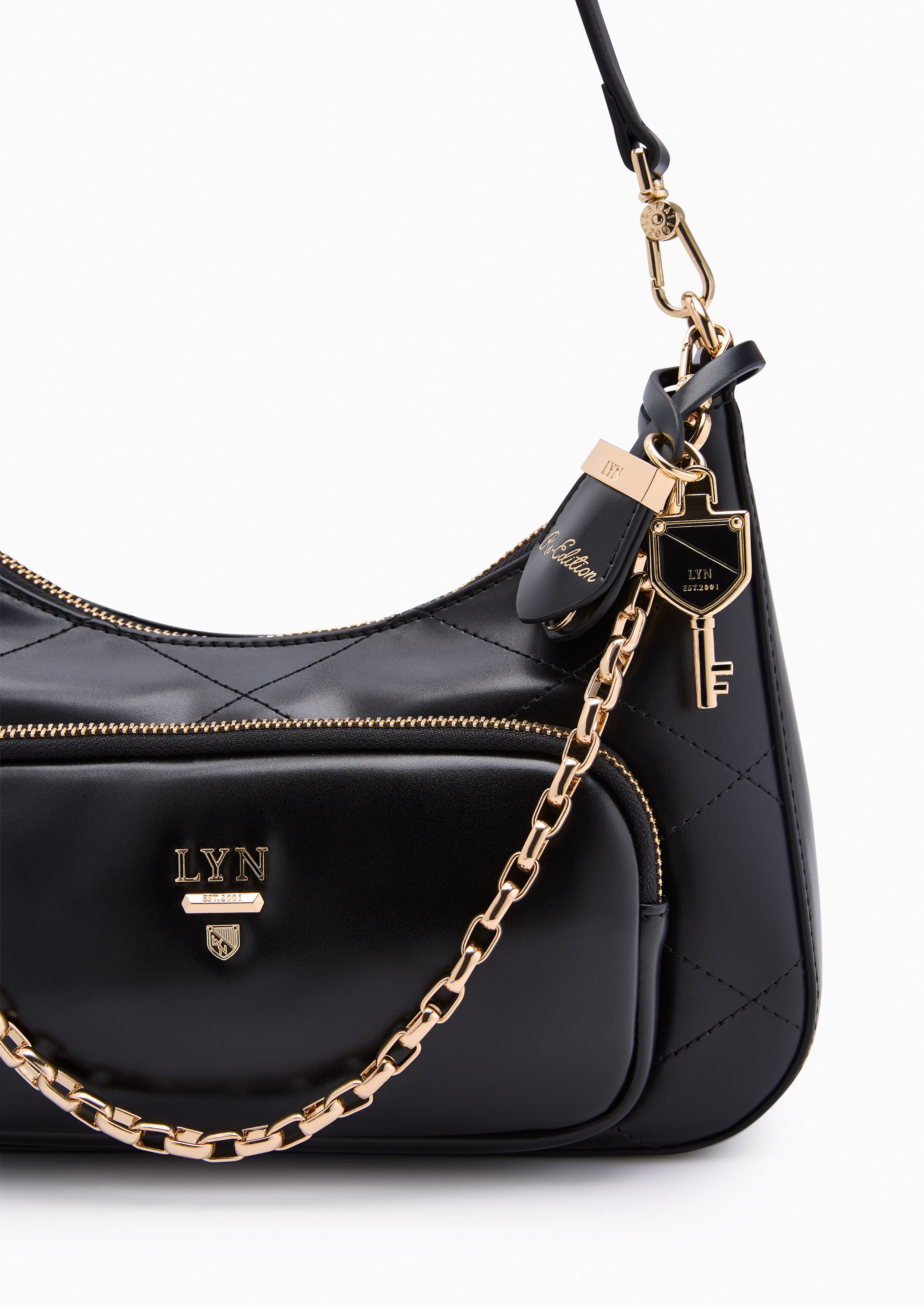 Re-Edit Rosee Quilt M Shoulder Bag Black