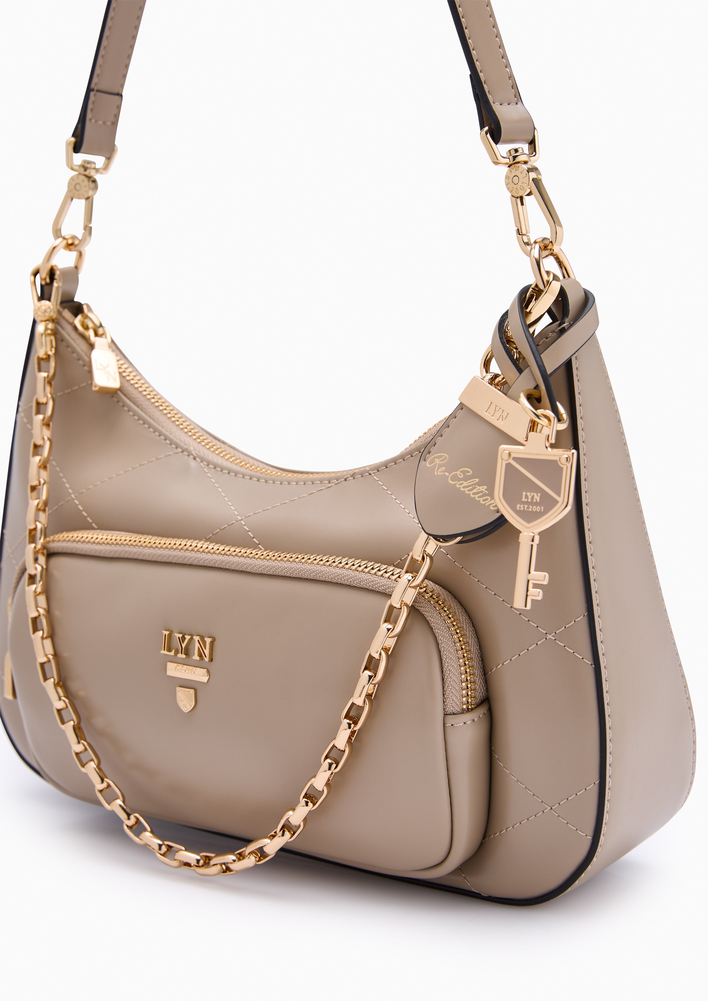 Re-Edit Rosee Quilt M Shoulder Bag Taupe