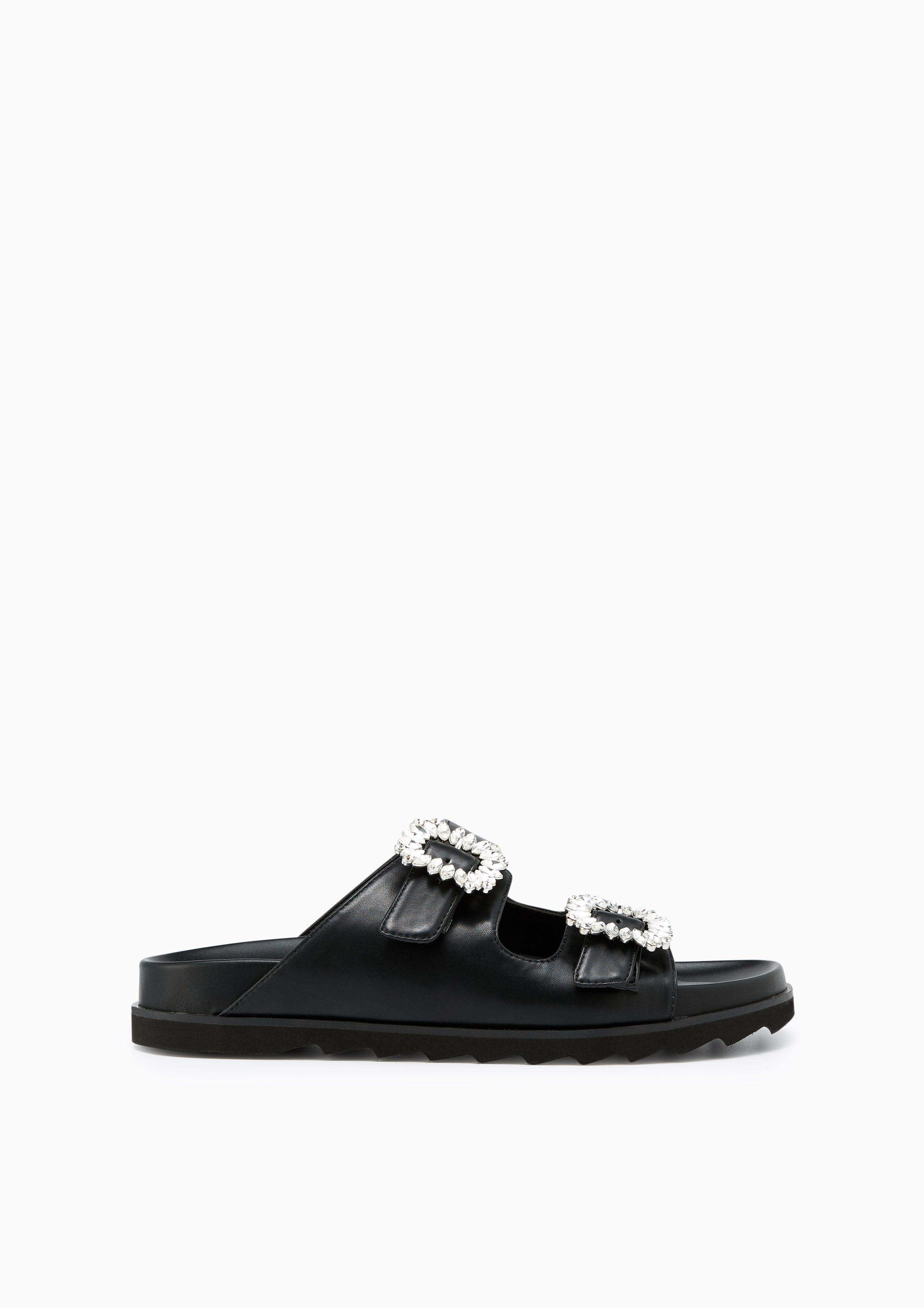 Veeni Plain Flat Sandals Black