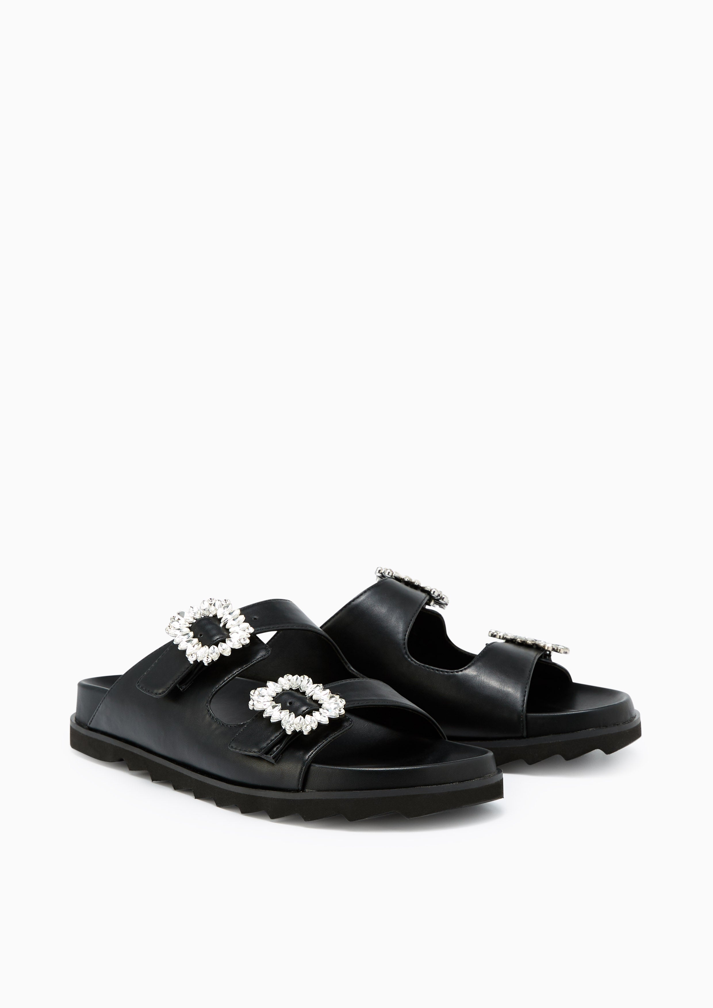 Veeni Plain Flat Sandals Black