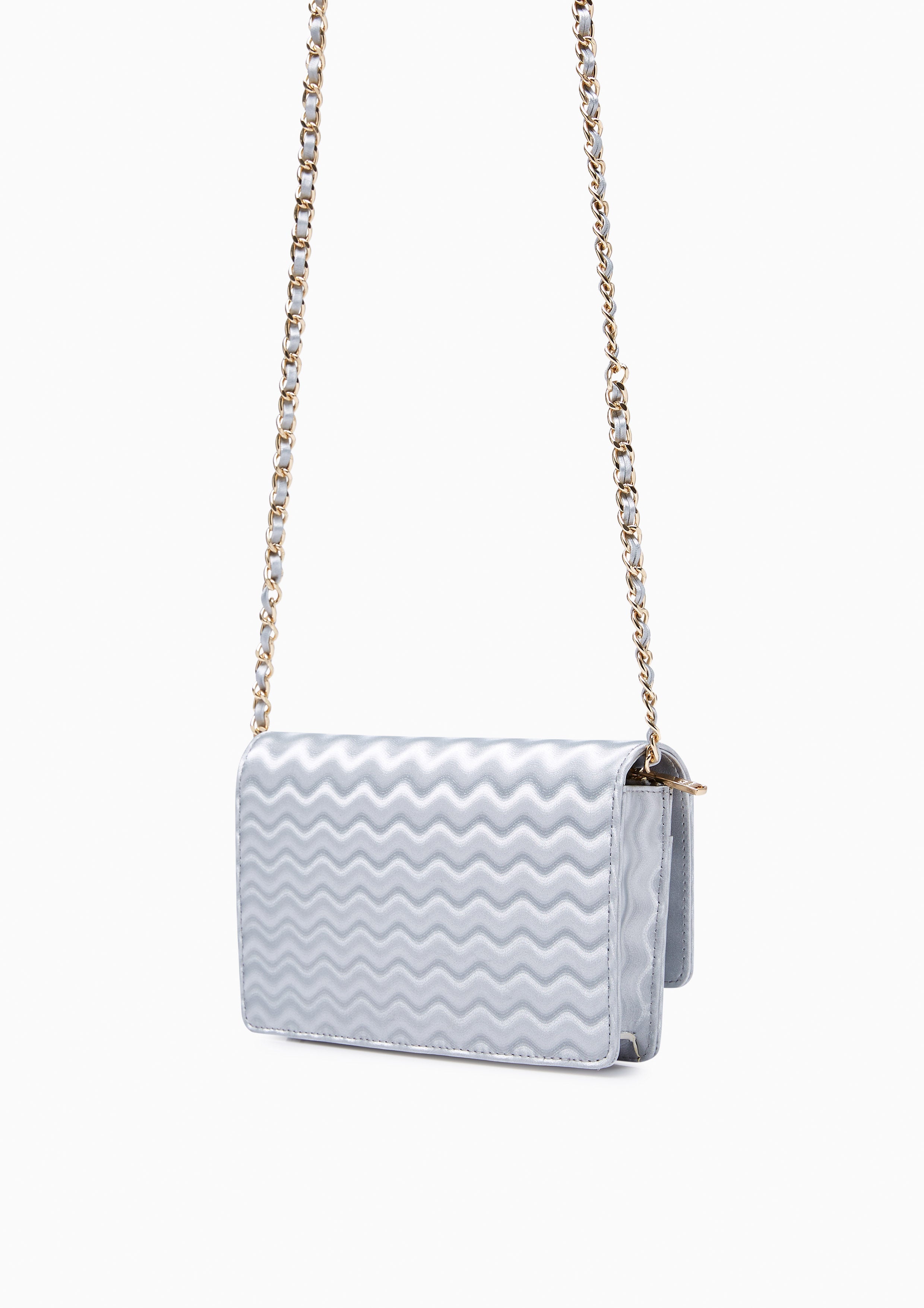 Tecca Shine Plain Crossbody Bag Silver