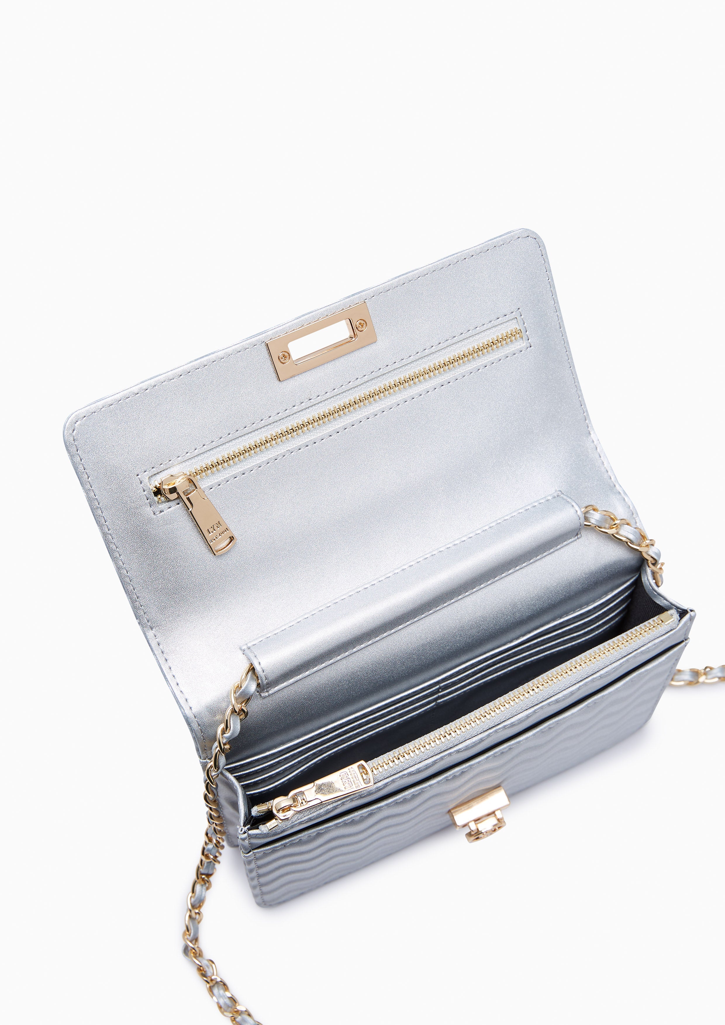 Tecca Shine Plain Crossbody Bag Silver