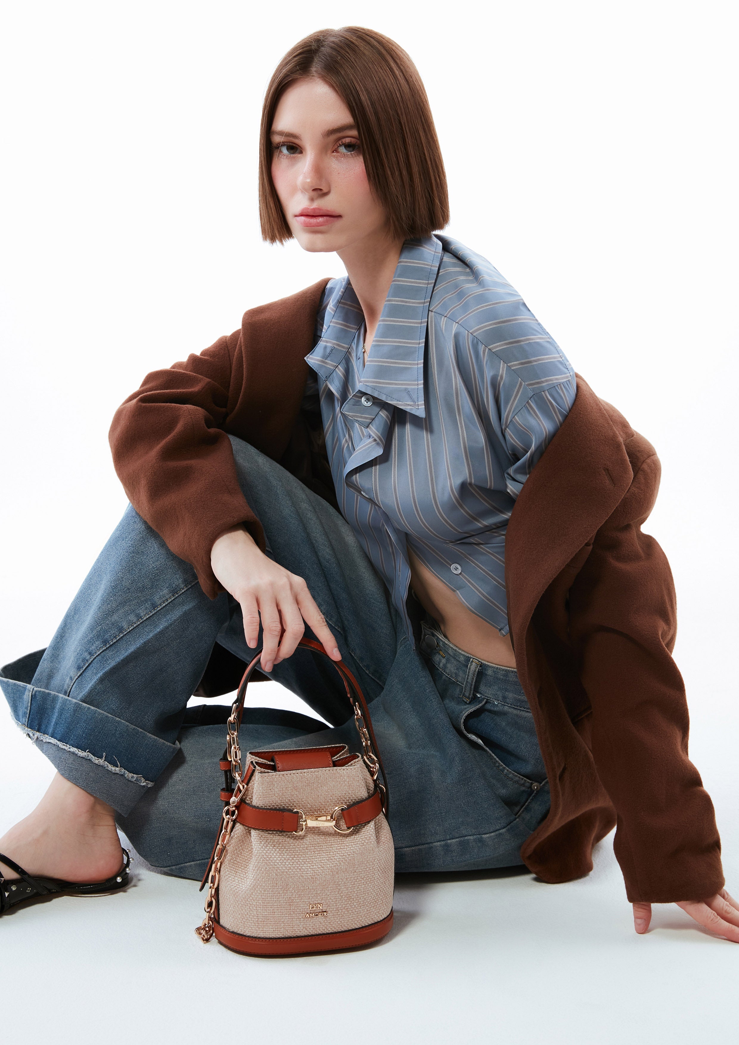 Maria Canvas Mini Bucket Bag Brown