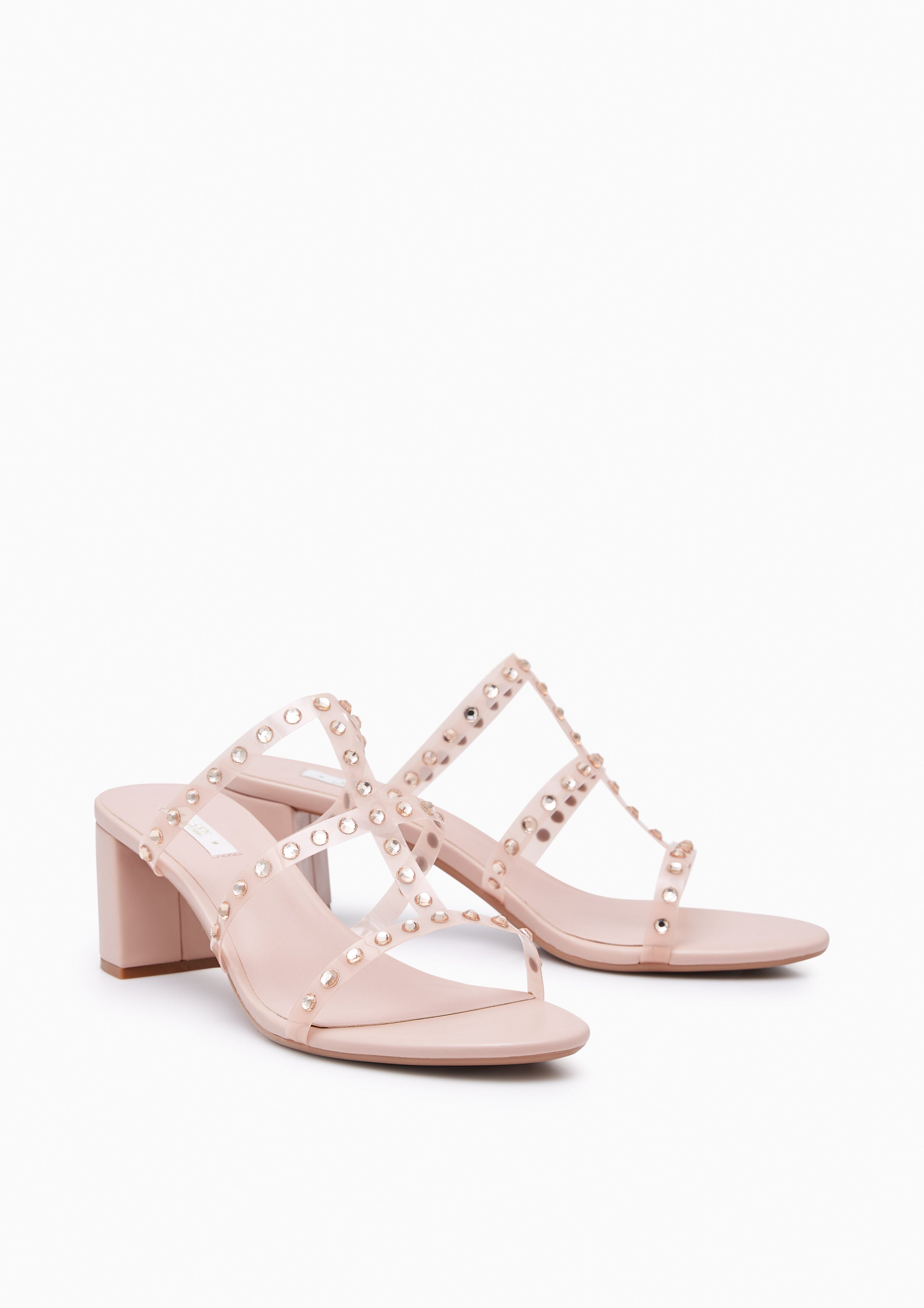 Linda Crystal Low Heel Sandals Pink