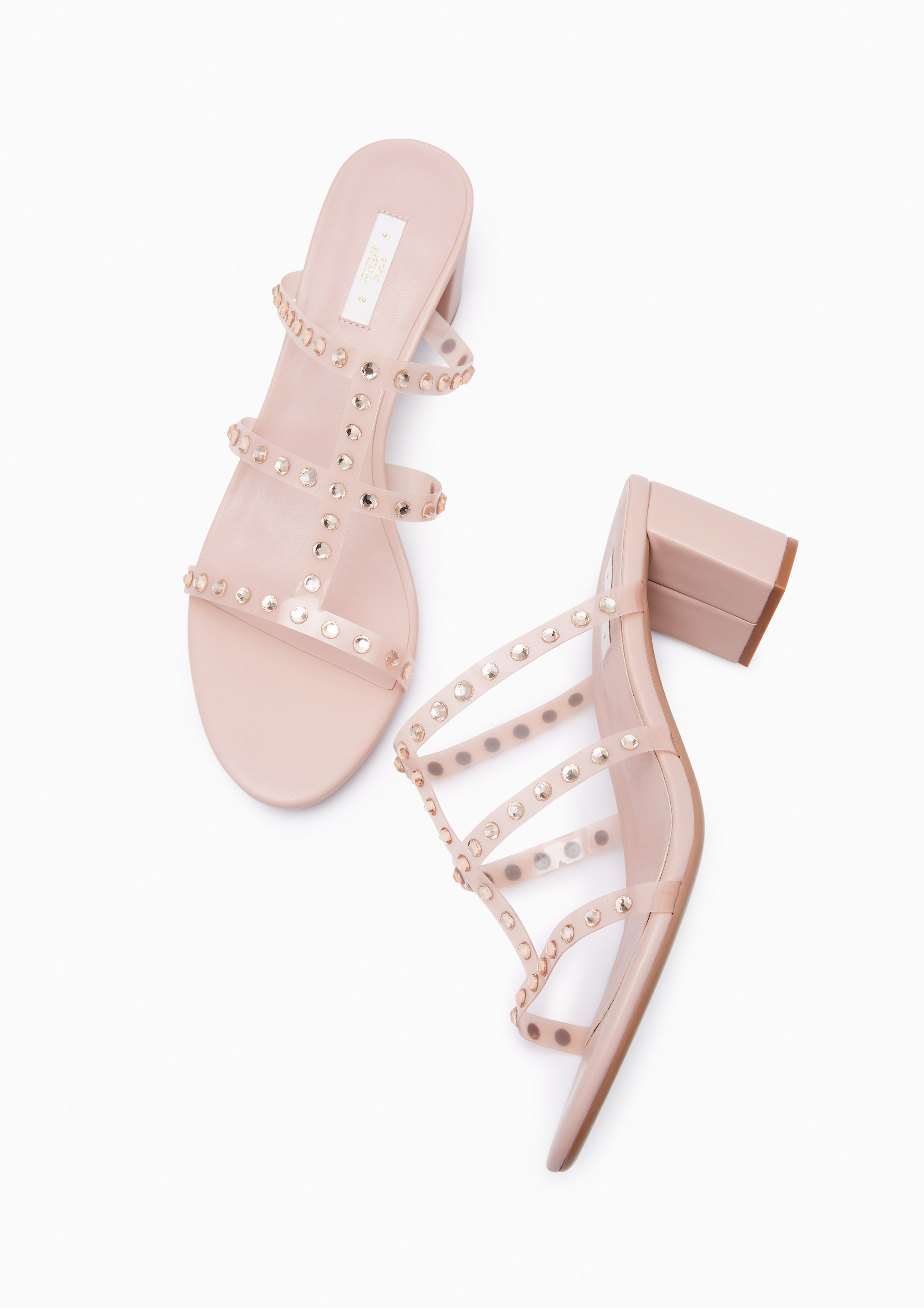 Linda Crystal Low Heel Sandals Pink