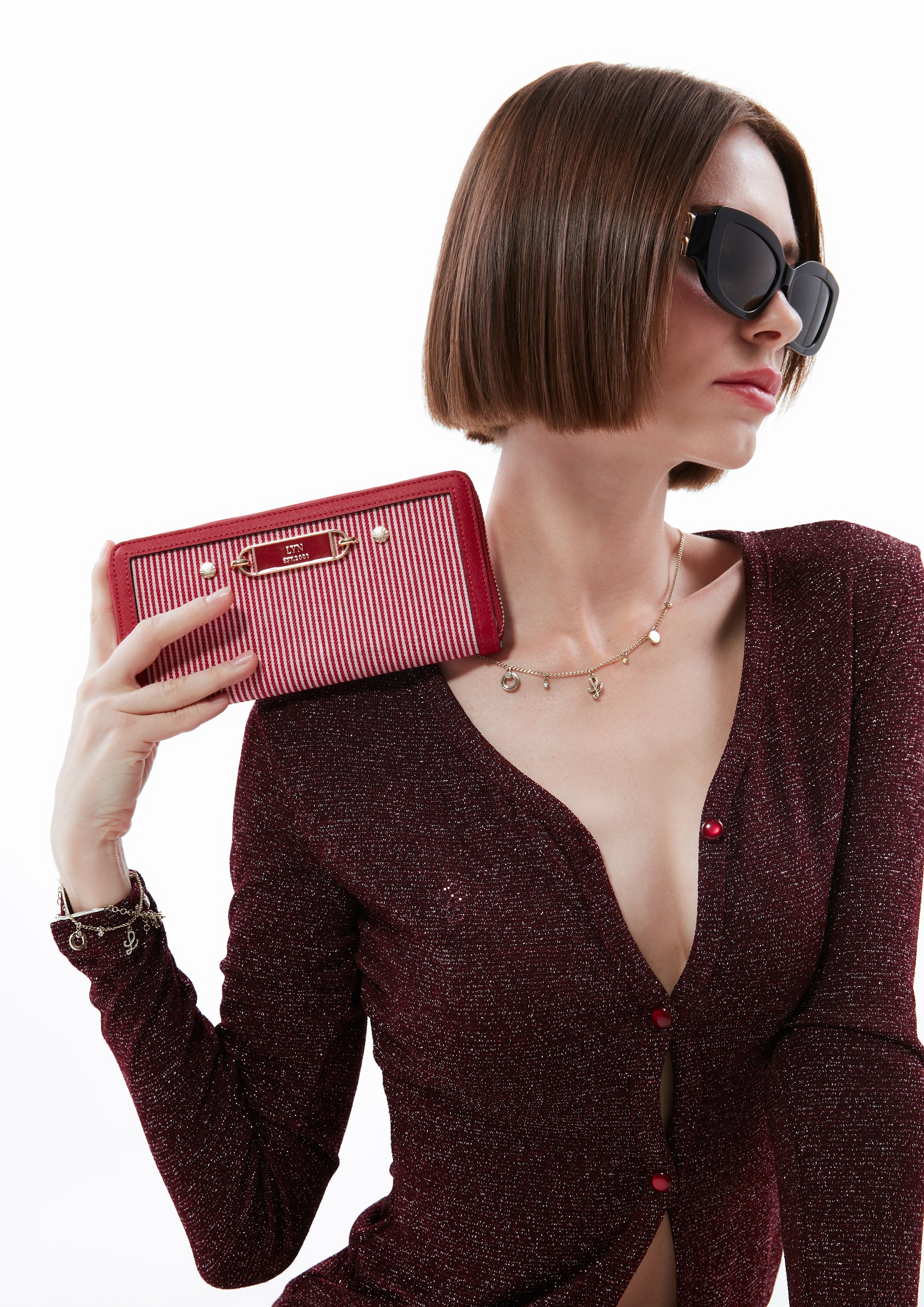 Marina Strip Long Wallet Red