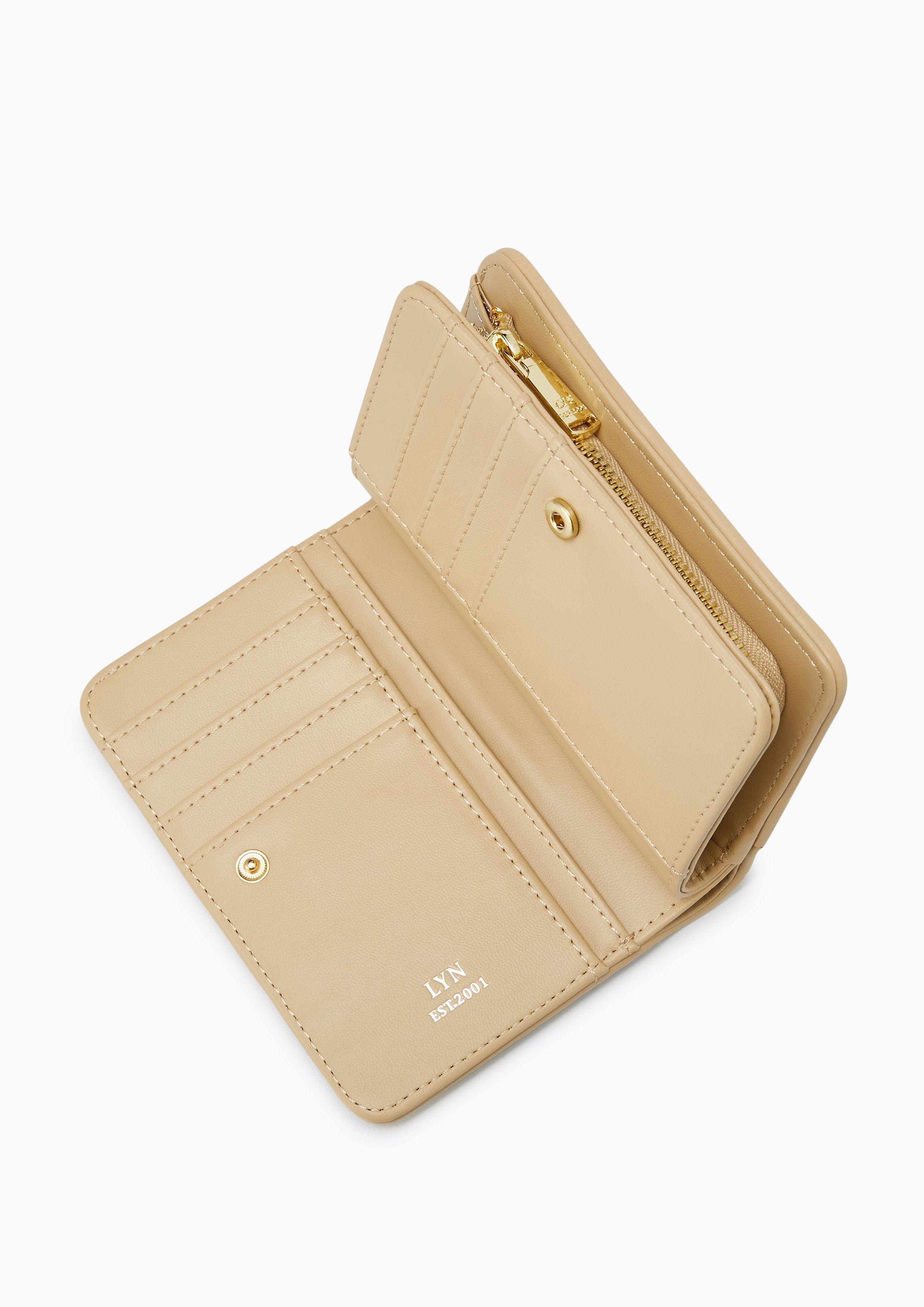 Camille Quilted Short Wallet Beige