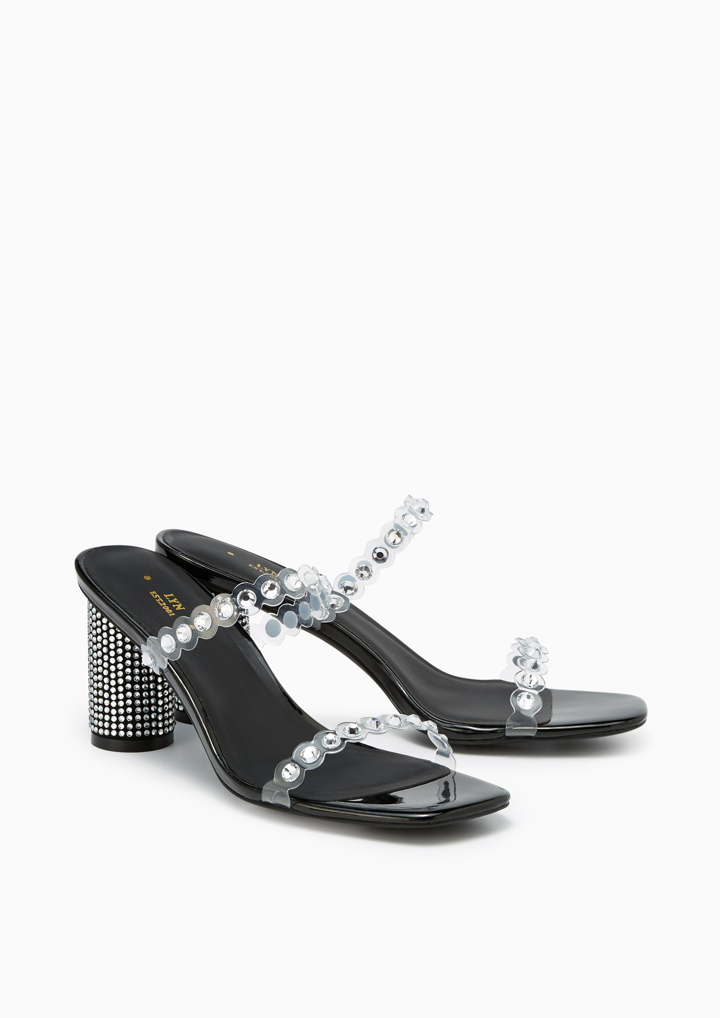 Halina Clear Crystal High Heels Black